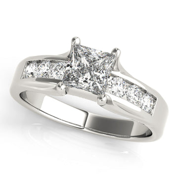 Silver Single Row Engagement Ring Channel Set